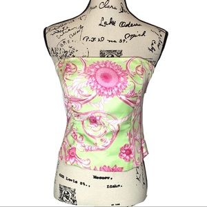 J. Mclaughlin Strapless Floral Silk Top Shiny